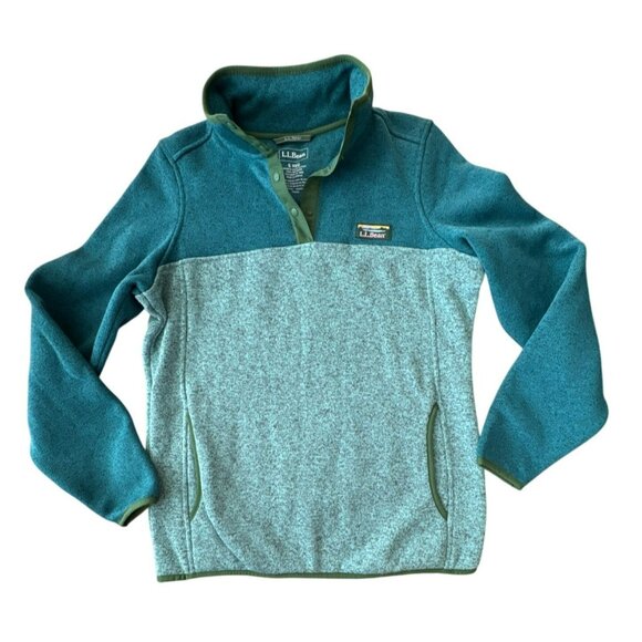L.L.Bean Womens Small Green Fleece Pullover Sweater Snap Neck Long Sleeve Jacket - Picture 1 of 4